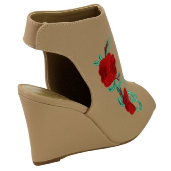 Shoes - BNIB Rose Decor Embellished Wedge Peep Toe